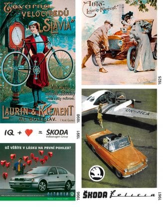 Una selezione di vari cartelloni pubblicitari di ŠKODA AUTO.